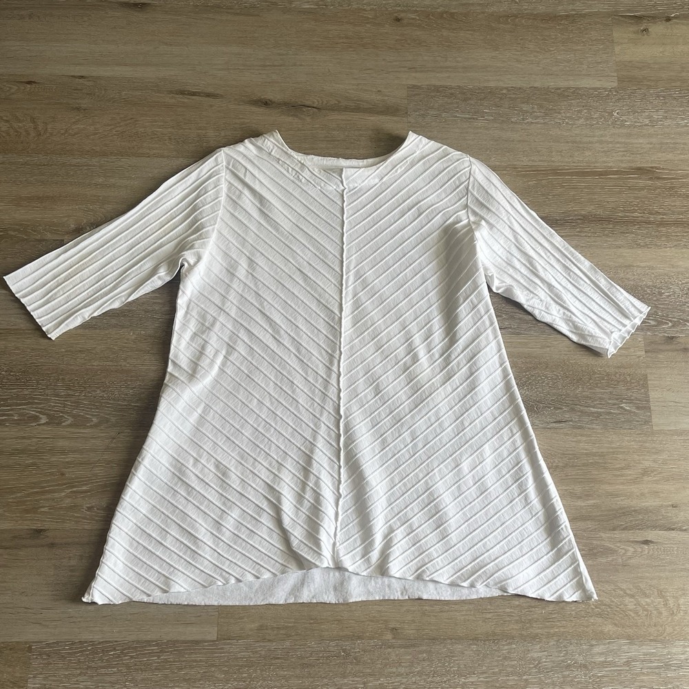 Focus Casual Life Tunic Top Womens Small Stripes Seam Button Lagenlook Oversized